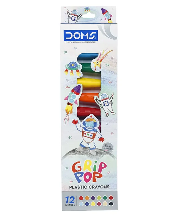 Doms Grip Pop Plastic Crayons with 12 Shades - Multicolor